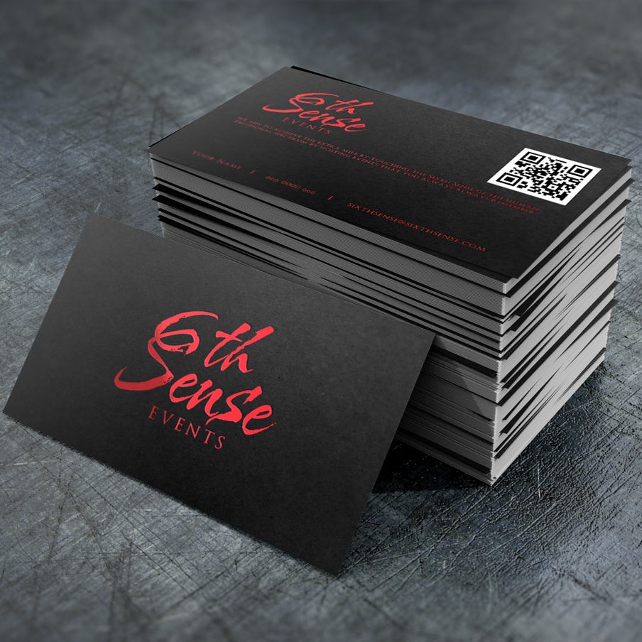 red wordmark logo that says “6th sense events” against a black background