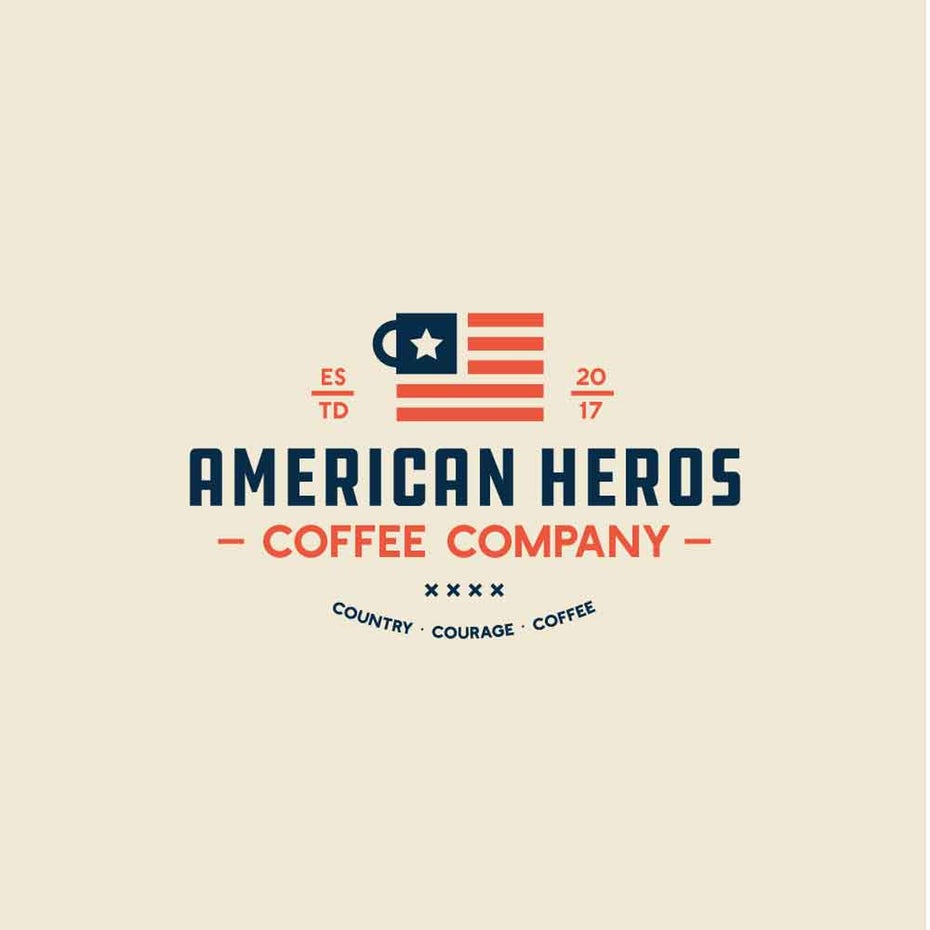 square coffee mug  logo  bearing an american flag-inspired design