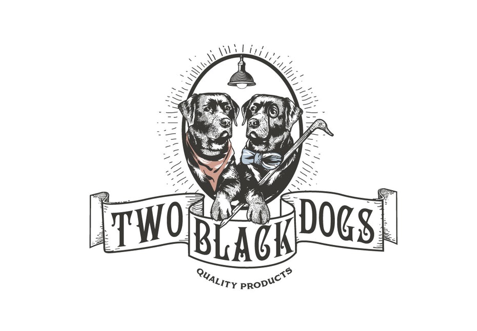 vintage-style  logo  depicting two black labradors