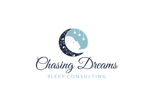 round logo showing a half moon beside a sleeping baby under suspended stars