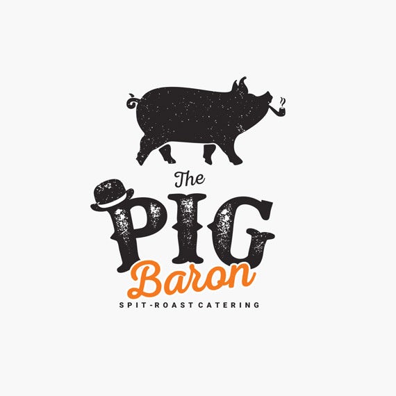 vintage catering logo with pig illustration
