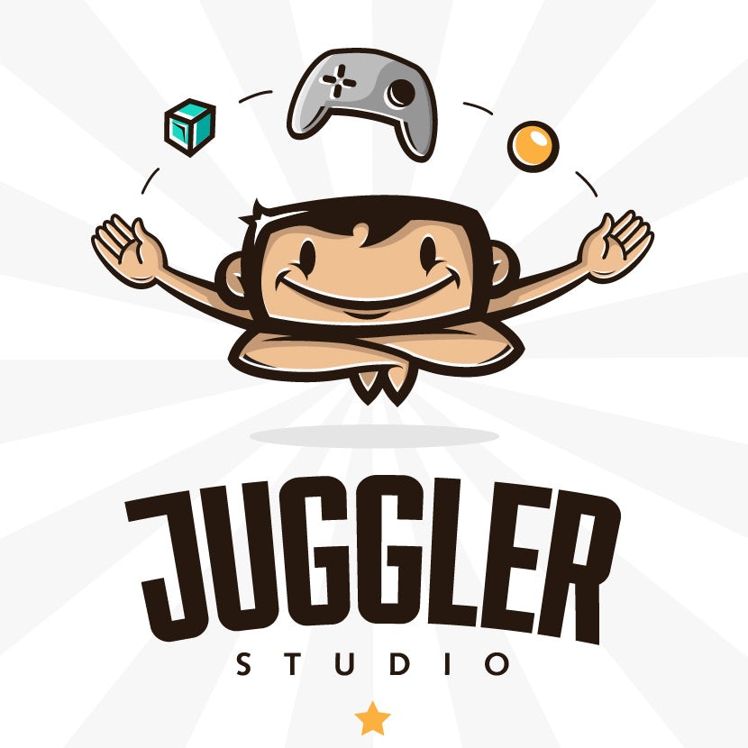 A humorous character-driven  logo  for a videogame developer