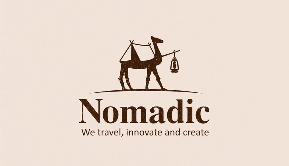 silhouette of a camel with a tent on its back and a lantern ahead of it