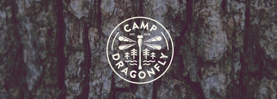 camp logo design with dragonfly