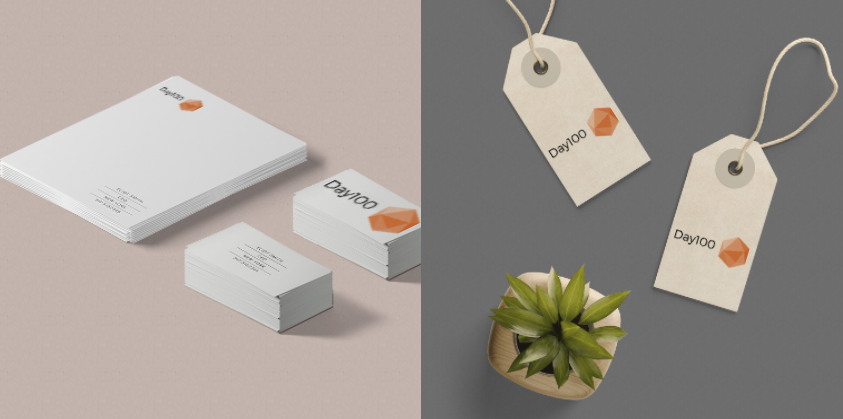 TailorBrands day100 logo on tags