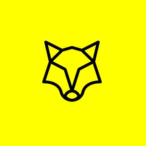 geometric image of a wolf’s head against a bright yellow background