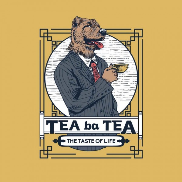 dog drinking tea logo