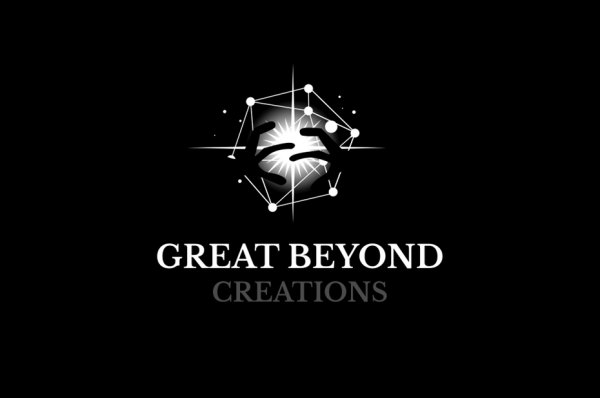 A futuristic logo featuring celestial imagery