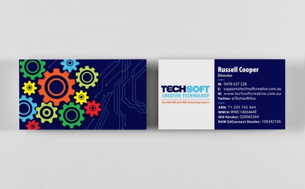 Colorful gears on business card