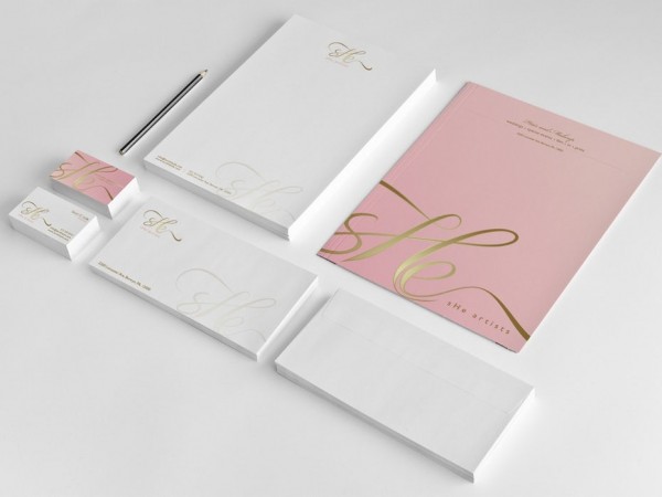 Stationery design featuring gold foil