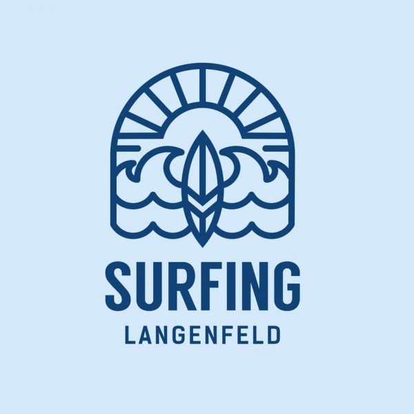 logo with simple surfing drawing