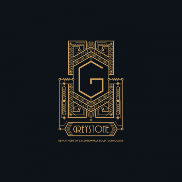 complex gold and black logo comprised of geometric shapes