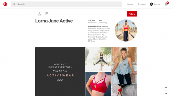 Lorna Jane Pinterest profile