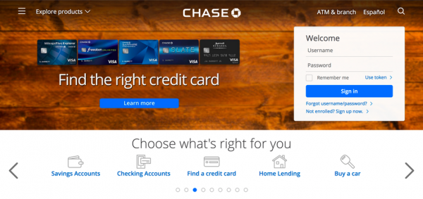 Screenshot from the website of Chase Bank.