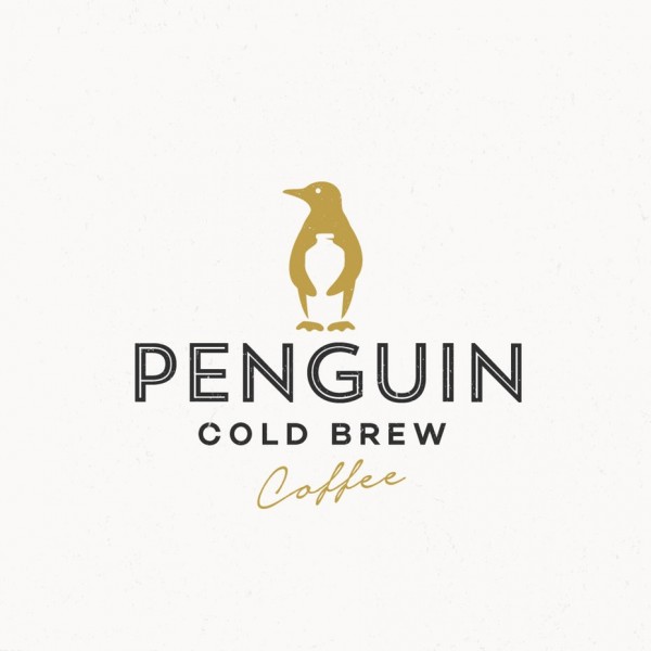 penguin holding bottle coffee logo design