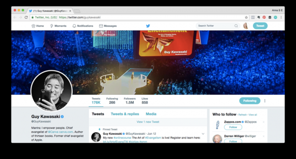 Screenshot of Guy Kawasaki’s Twitter profile