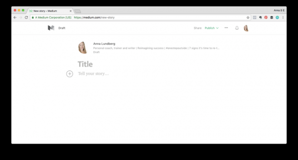 Screenshot of starting a new story on Medium