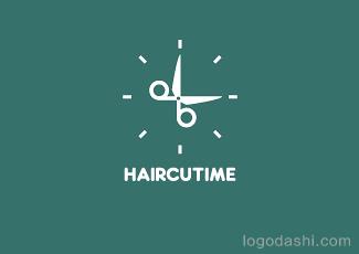 haircutime剪刀时钟logo标志logo设计，品牌vi设计